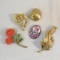 5 signed vintage brooches