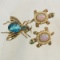 2 Turtle brooches & signed Coro bee brooch