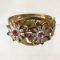 Vintage floral hinged bracelet with stones