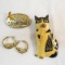 2 Cat Brooches and a pair of cat earrings