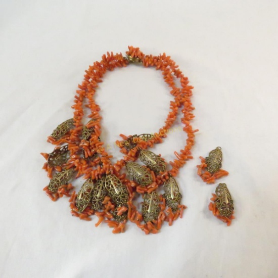 Vintage double strand coral necklace