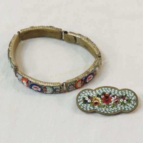 Vintage mosaic brooch and bracelet