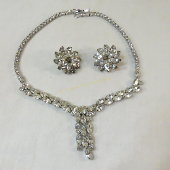 Vintage rhinestone necklace & clip earrings