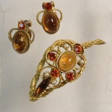 Vintage unmarked brooch & clip earring demi-parure