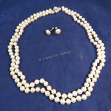 Faux white pearl 2 strand necklace & earrings