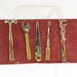 5 tie clips shaped like tools - saw signed Swank