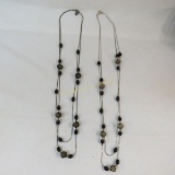 2 Double strand silver necklaces with black beads