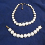 Vintage signed Trifari white bead demi-parure