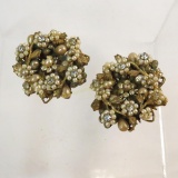 Signed Eugene seed pearl and rhinestone earrings