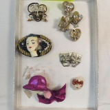 9 mask & lady head pins -1 signed