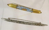 Antique Rhinestone and hand painted bar pins