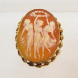 3 dancing muses carved shell cameo brooch