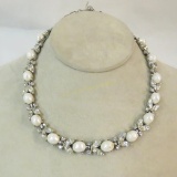 Signed Trifari Faux pearl & Rhinestone necklace