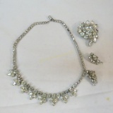 Vintage Rhinestone necklace, brooch & earrings