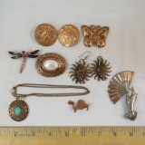 Copper jewelry brooches, earrings, necklace