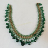 Antique green glass bead choker necklace