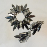 Vintage black & clear rhinestone demi-parure