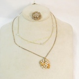 Vintage Brooch & 2 necklaces