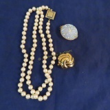 2 pearl enhancers & marked Anne Klein necklace