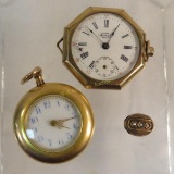 2 Antique Pendant Watches for parts & chain slide