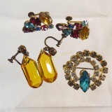2 pairs Czech glass earrings & 1 Brooch