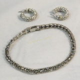 Modern silver tone tennis bracelet and earrings