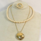 Faux Pearl Brooch & 2 necklaces