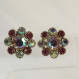 Signed Weiss Aurora Borealis clip earrings