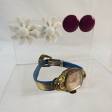 West German watch & 2 pair of earrings