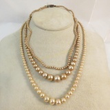 3 Blush colored Faux pearl necklaces