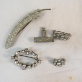 5 Antique Rhinestone Brooches