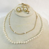 Faux pearl & gold tone jewelry