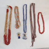 5 handmade beaded glass, plastic & other necklaces