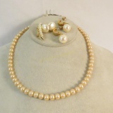 Faux pearl & gold tone necklace & earrings