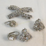 Vintage Rhinestone brooch & 2 pairs of earrings