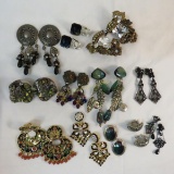 11 pairs of vintage clip on statement earrings