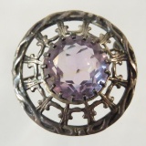 Sterling silver brooch with amethyst 9.4gtw