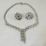 Vintage rhinestone necklace & clip earrings