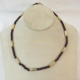 Garnet bead & gold plated accent necklace