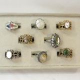 8 Ladies rings, 7 with stones, 1 enameled