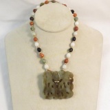 Stone & Bead Necklace with Jade Pendant