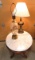 Marble Top Oval Side Table & Two Lamps