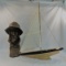 Wood Sailboat Model & Plaster Sculpture Of Sailor