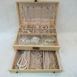 Vintage jewelry box full of faux pearls & more