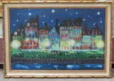 Original cityscape oil painting on board- signed