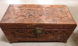 Carved Asian wooden chest 31x15x16