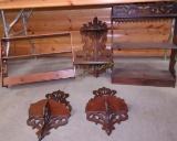 5 vintage wood wall mount curio shelves