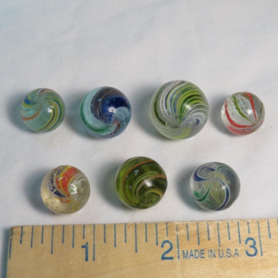 7 handmade Latticino Core marbles
