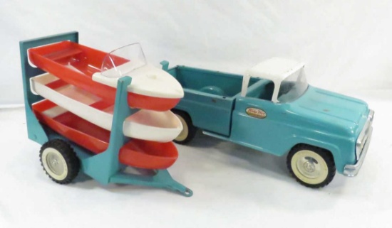 1961 Tonka Boat Blue Service Truck, Trailer, Boats