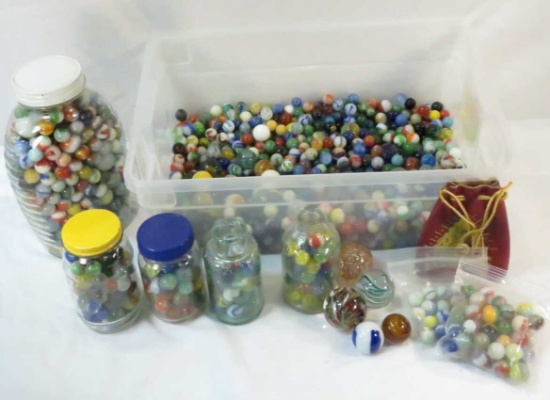 Antique & Vintage marbles, some are in glass jars